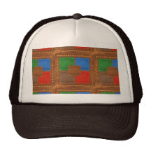 Artisan Elegant Leather Look Squares Patchwork Mesh Hats