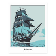 Artist signed vector art, schooner post cards