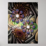 Artistic abstract poster with fantasy flowers