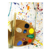 Artists Paint Splatter And Pallet of Paint Postcards