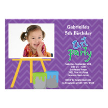 Arts & Crafts Kids Paint Photo Birthday Party Personalized Invitations