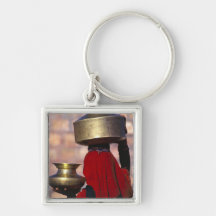 Asia, India, Rajasthan. A local woman in a red Keychain