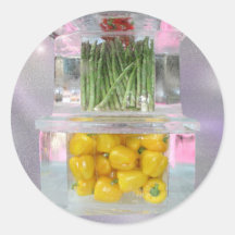 Asparagus and peppers set in ice round sticker