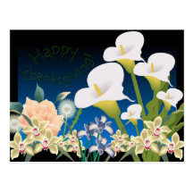 Assorted Flowers On Thanksgiving Day Postcards
