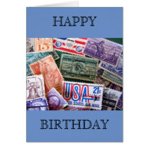 Assorted Stamps Happy Birthday Card