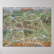 Atlanta Georgia Cartoon Map Print