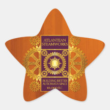 Atlantean Steamworks-Gold & Purple on Amber Wood Star Stickers