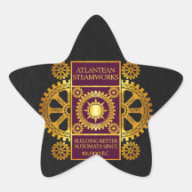 Atlantean Steamworks - Gold & Purple on Black Star Stickers