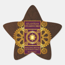 Atlantean Steamworks - Gold & Purple on Brown Sticker
