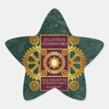 Atlantean Steamworks-Gold & Purple on Green Marble Star Sticker