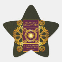 Atlantean Steamworks - Gold & Purple on Green Sticker