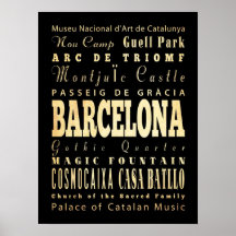 Attractions & Famous Places of Barcelona, Spain Poster