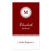 Audio Engineer Red White Lace Monogram Business Card Template