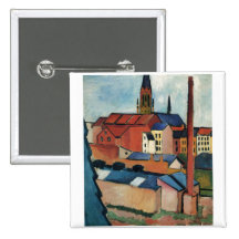 August Macke - Bonn Houses and Chimney 1911 Oil Pinback Button