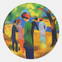 August Macke - Lady in a Green Jacket Round Stickers