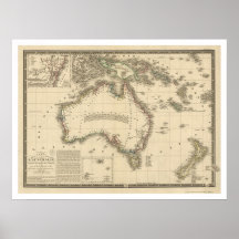 Australia Map Drawn by Adrien Hubert Brue 1826 Poster