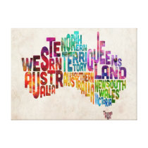 Australia Typographic Text Map canvas prints