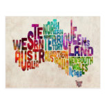 Australia Typographic Text Map Post Cards