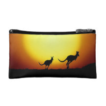 Australian Kangaroos Silhouetted Against A Sunset. Cosmetics Bags