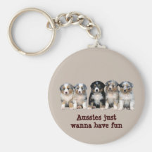 Australian Shepherd Puppies Keychain