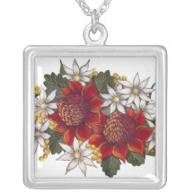Australian Wild Flowers Waratha and Flannel Flower Personalized Necklace