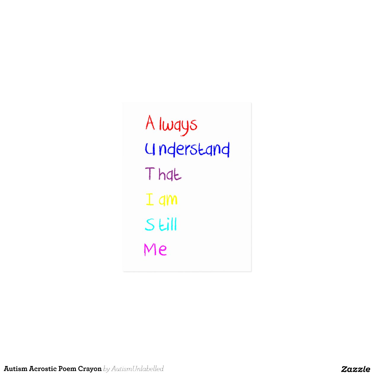 Autism Acrostic Poem Crayon Postcard Zazzle