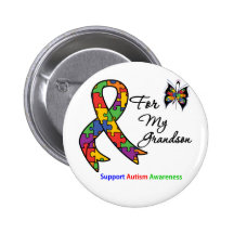 Autism Awareness For My Grandson Pinback Buttons
