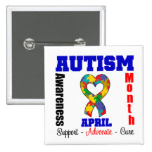 Autism Awareness Month Heart Ribbon Button