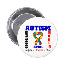 Autism Awareness Month Heart Ribbon Pinback Button