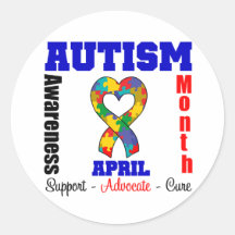 Autism Awareness Month Heart Ribbon Stickers