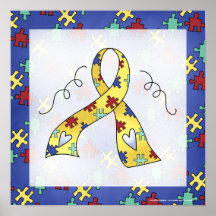 Autism Awareness Puzzle Piece Ribbon Print