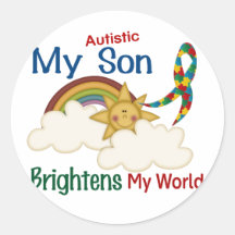 Autism BRIGHTENS MY WORLD 1 Son Round Stickers