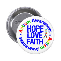 Autism Hope Love Faith Pinback Button