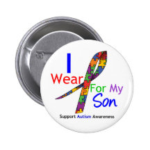 Autism I Wear Puzzle Ribbon For My Son Pins