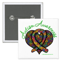 Autism Mosaic Heart Ribbon Buttons