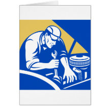 Automobile car repair mechanic with spanner greeting cards