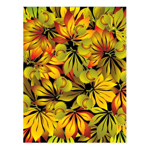 autumn chestnut leaves postcard