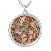 Autumn Dry Leaves and Green Clovers Necklaces