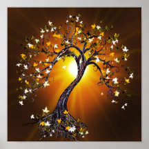 Autumn Fall Tree at Sunset Poster