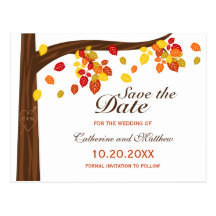 Autumn Falling Leaves Wedding Save The Date Post Card