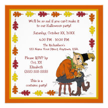 Autumn Leaves and Scraecrow Halloween Party Custom Invites
