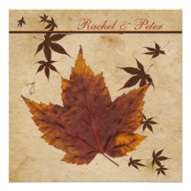 Autumn Leaves on FAUX Aged Paper Wedding Invite
