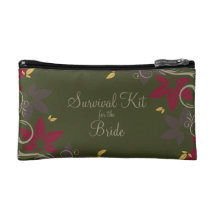 Autumn Leaves on Green Bride Survival Kit Cosmetic Bag