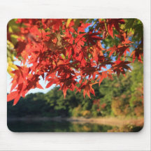 Autumn mousepad red leaves river stream