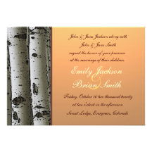 Autumn theme aspen trees rustic wedding invites
