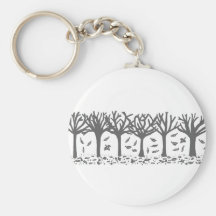 Autumn Trees with Falling Leaves Silhouette Key Chain