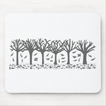 Autumn Trees with Falling Leaves Silhouette Mousepads