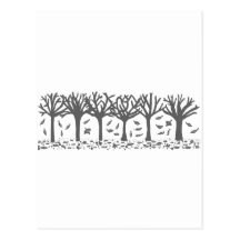 Autumn Trees with Falling Leaves Silhouette Post Cards