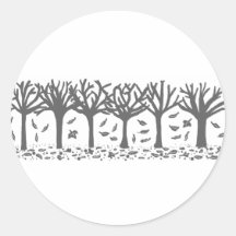 Autumn Trees with Falling Leaves Silhouette Round Stickers