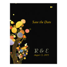 Autumn Whimsical Trees Black & Gold Save the Date Custom Invites